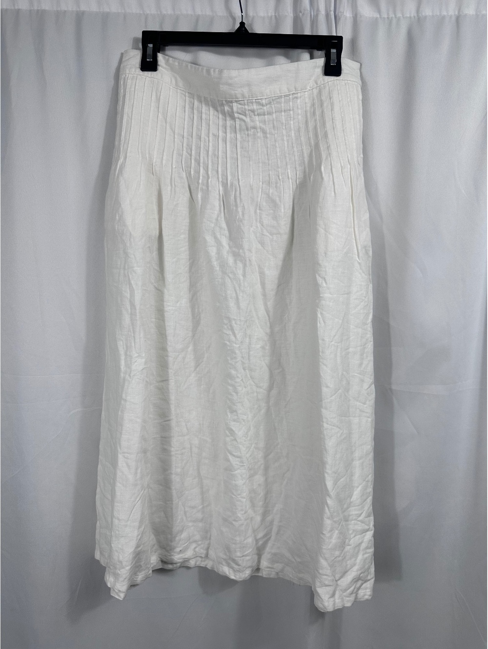 Laura Ashley White Linen Blend Midi Skirt with Pleated Waist Size Large